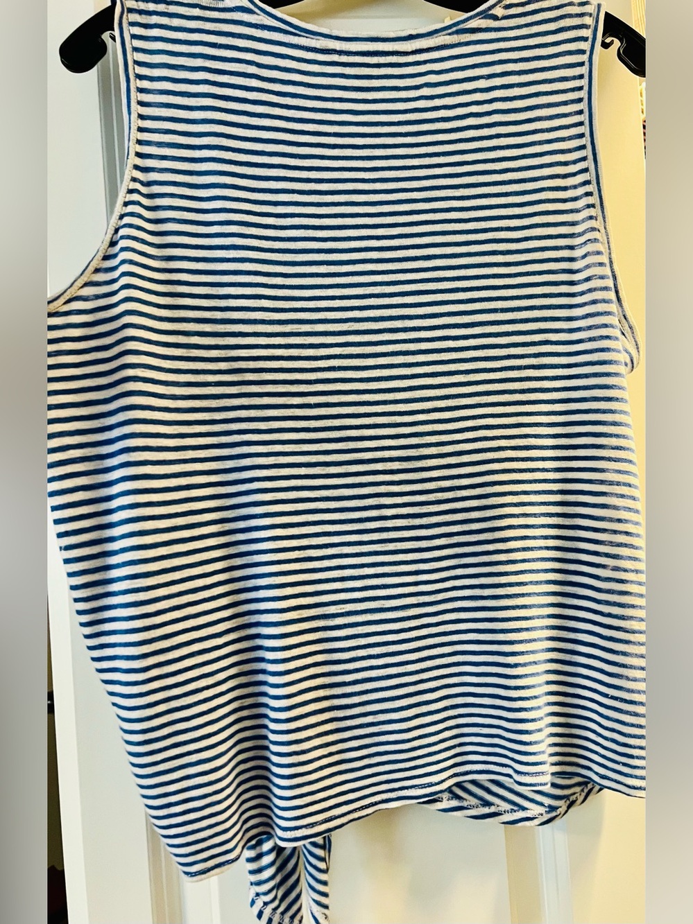 Banana Republic Linen Blue and White Striped Tie-Front Sleeveless Top - Picture 7 of 8